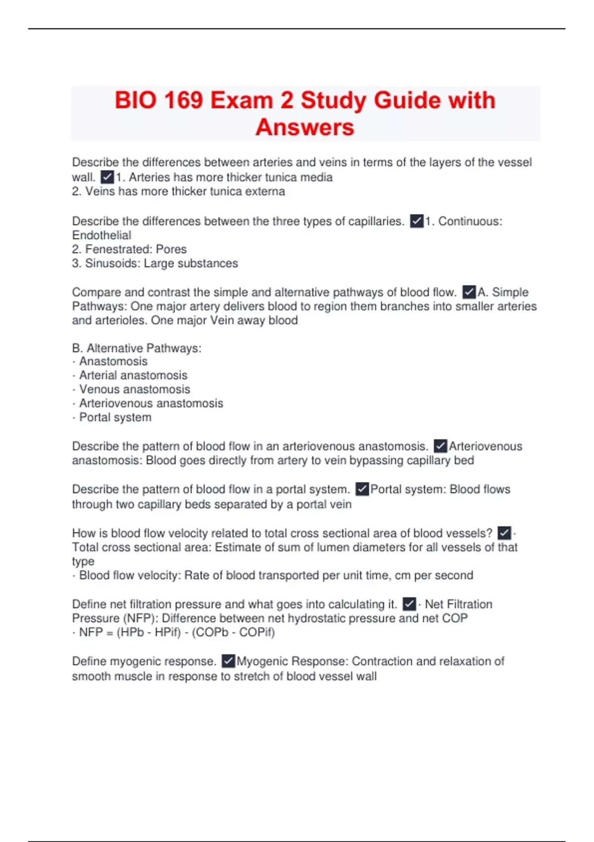BIO 169 Exam 2 Study Guide with Answers - BIO 169 - Stuvia US