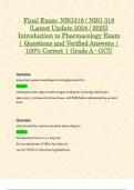 Final Exam&colon; NSG318 &sol; NSG 318 &lpar;Latest Update 2024 &sol; 2025&rpar; Introduction to Pharmacology Exam &vert; Questions and Verified Answers &vert; 100&percnt; Correct &vert; Grade A - GCU