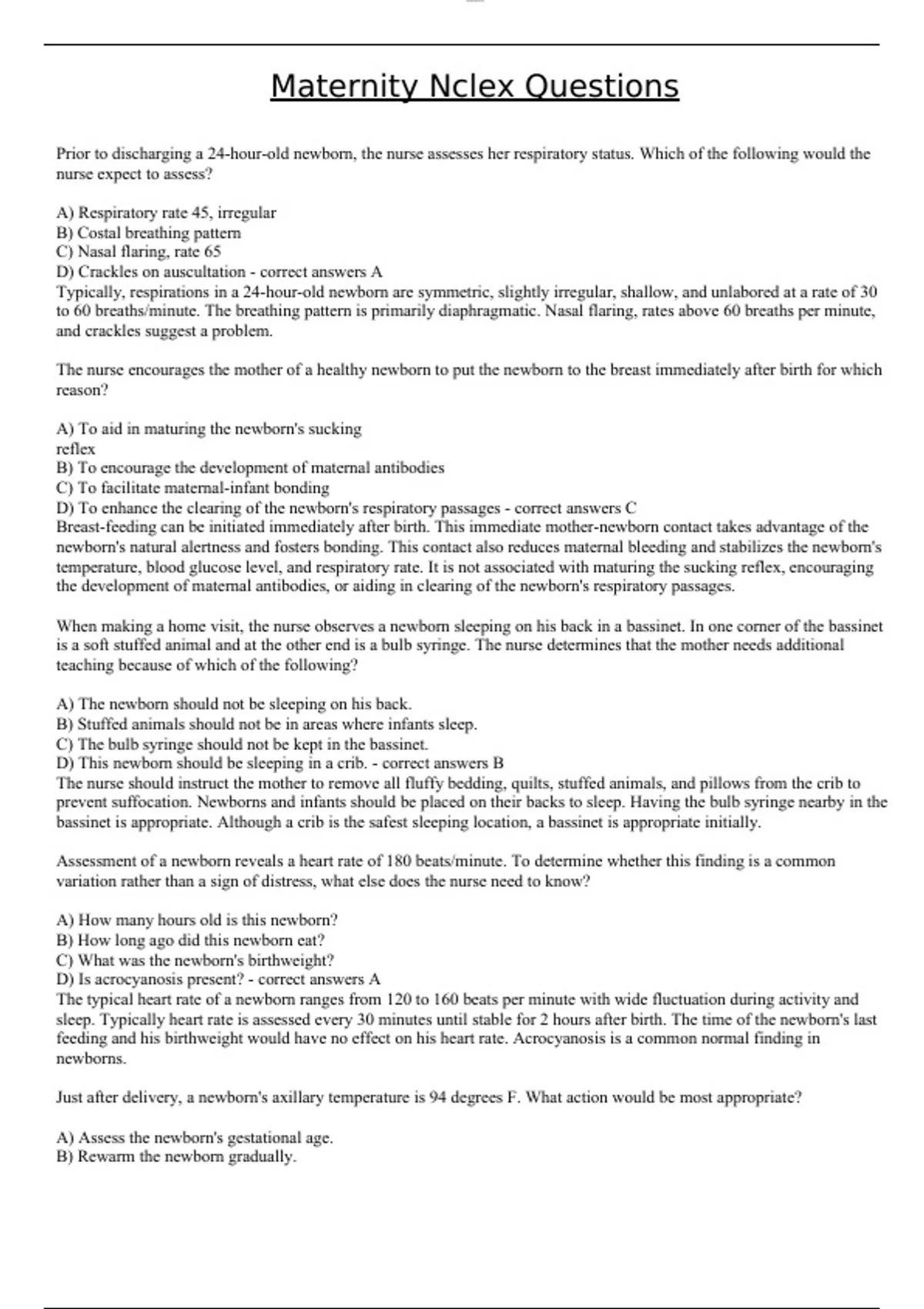 Maternity Nclex Questions With Complete Solutions Latest upload ...