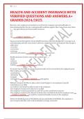 HEALTH AND ACCIDENT INSURANCE&period;WITH VERIFIED QUESTIONS AND ANSWERS&period;A&plus; GRADED&period;2024&sol;2025&period;