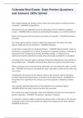 Colorado Real Estate- State Portion Questions and Answers 100&percnt; Solved