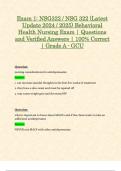 Exam 1&colon; NSG322 &sol; NSG 322 &lpar;Latest Update 2024 &sol; 2025&rpar; Behavioral Health Nursing Exam &vert; Questions and Verified Answers &vert; 100&percnt; Correct &vert; Grade A - GCU