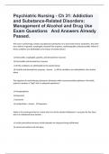 Psychiatric Nursing - Ch 31&colon; Addiction and Substance-Related Disorders&colon; Management of Alcohol and Drug Use Exam Questions   And Answers Already Passed&period;