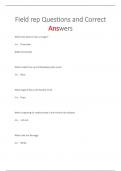 Field Rep Test Questions and Correct Answers