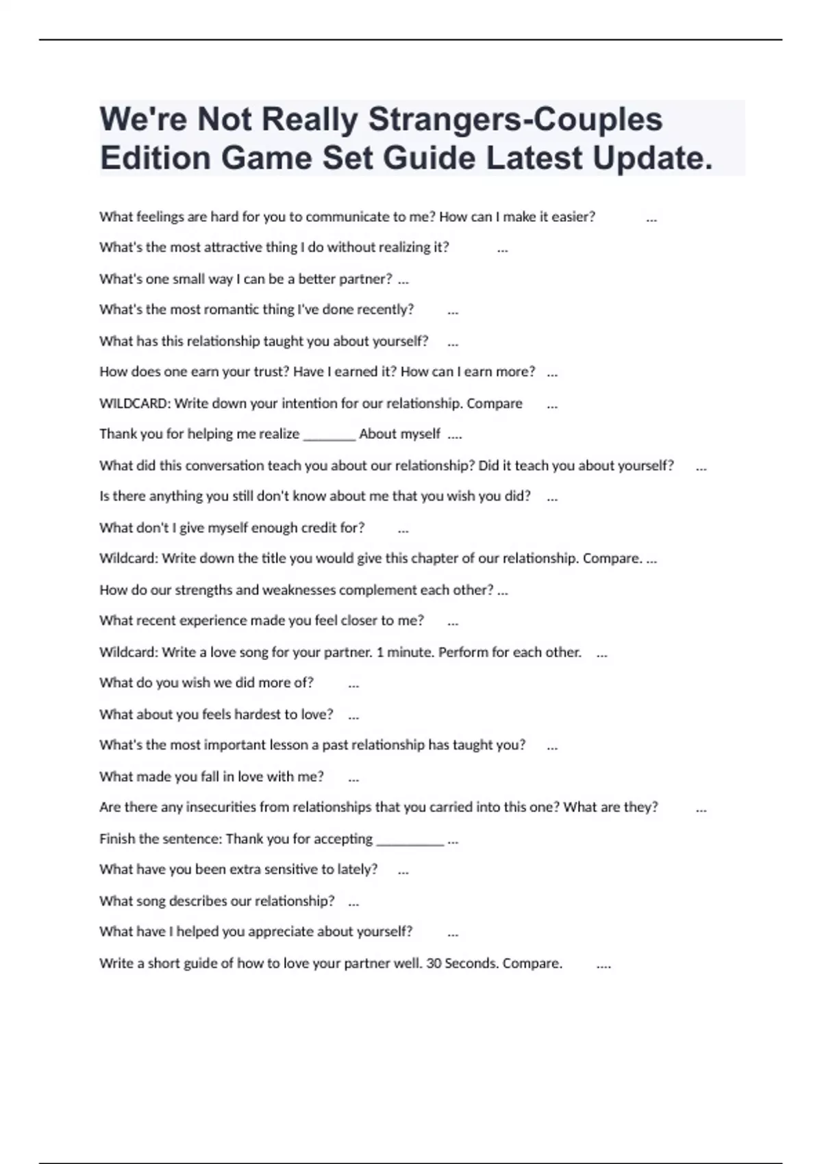 We're Not Really Strangers-Couples Edition Game Set Guide Latest Update ...