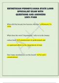 ESTHETICIAN PENNSYLVANIA STATE LAWS  SPECIALIST EXAM WITH QUESTIONS AND ANSWERS  100&percnt; PASS