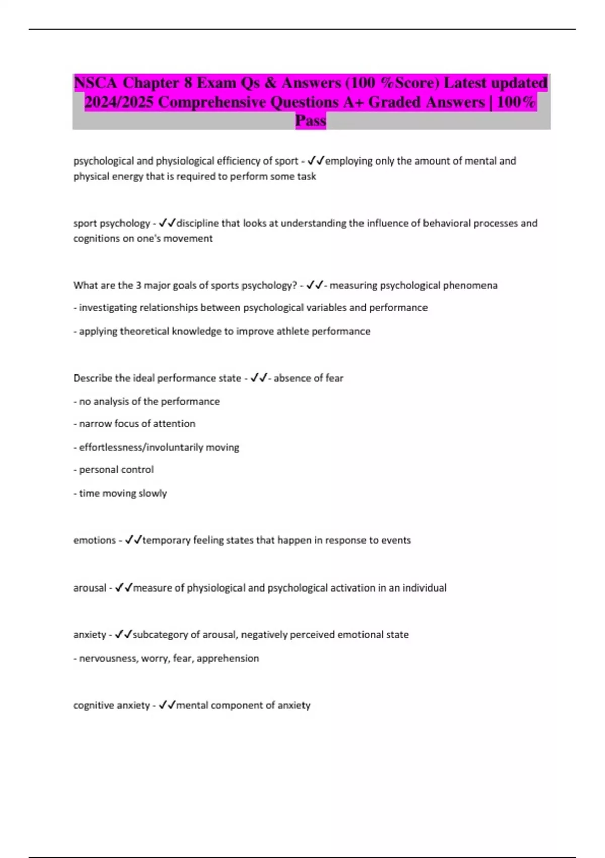 NSCA Chapter 8 Exam Qs & Answers (100 %Score) Latest updated 2024/2025 ...