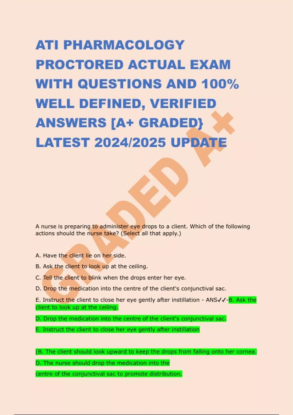 ATI PHARMACOLOGY PROCTORED ACTUAL EXAM WITH QUESTIONS AND 100% WELL ...