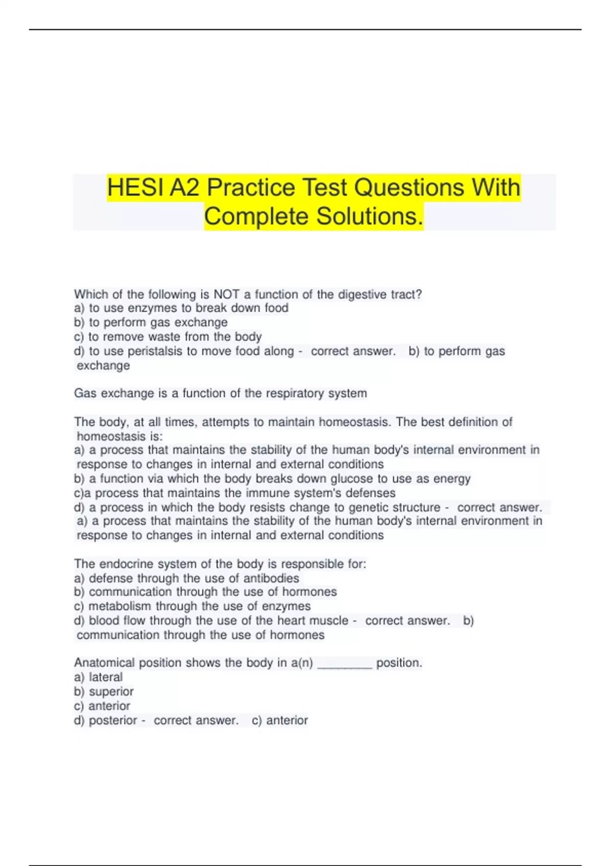 HESI A2 Practice Test Questions With Complete Solutions. - HESI A2 ...