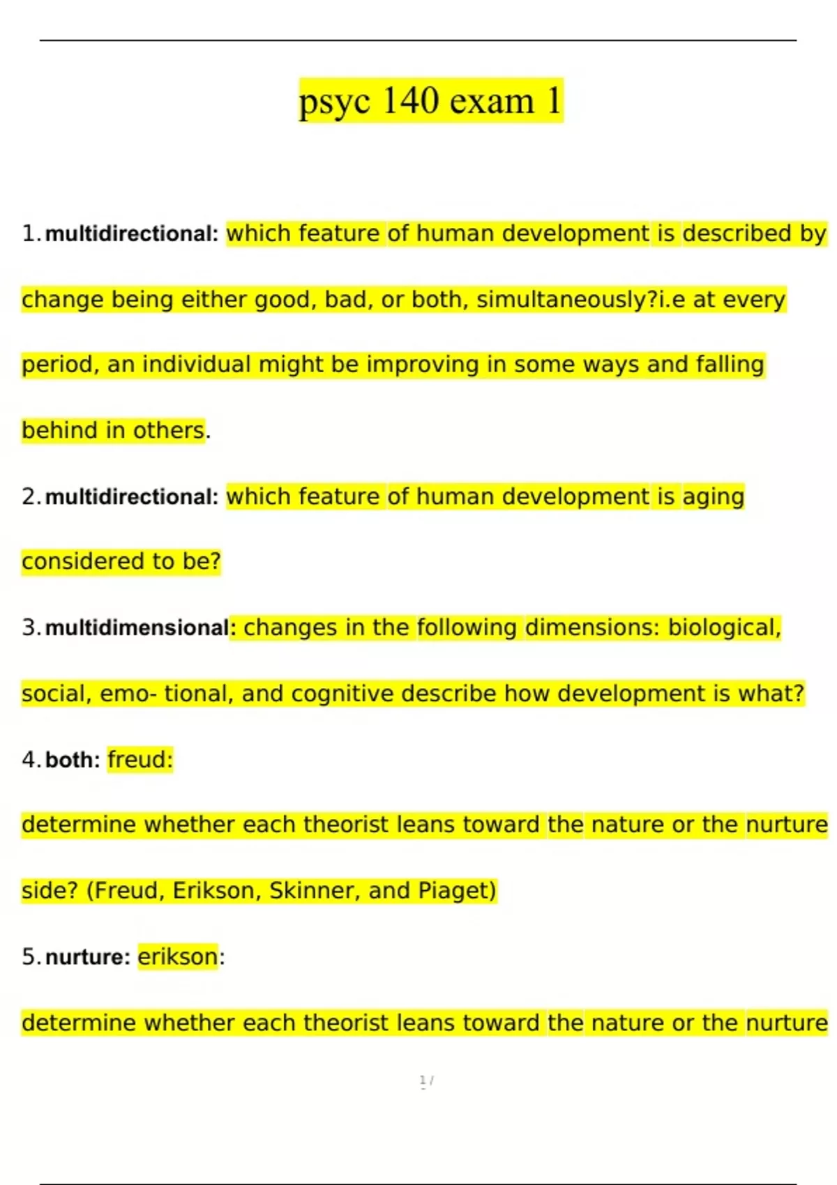 psyc 140 exam 1 Questions and Answers (2024 / 2025) (Verified Answers ...