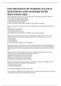 FOUNDATIONS OF NURSING EXAM &num;1 QUESTIONS AND ANSWERS WITH SOLUTIONS 2024