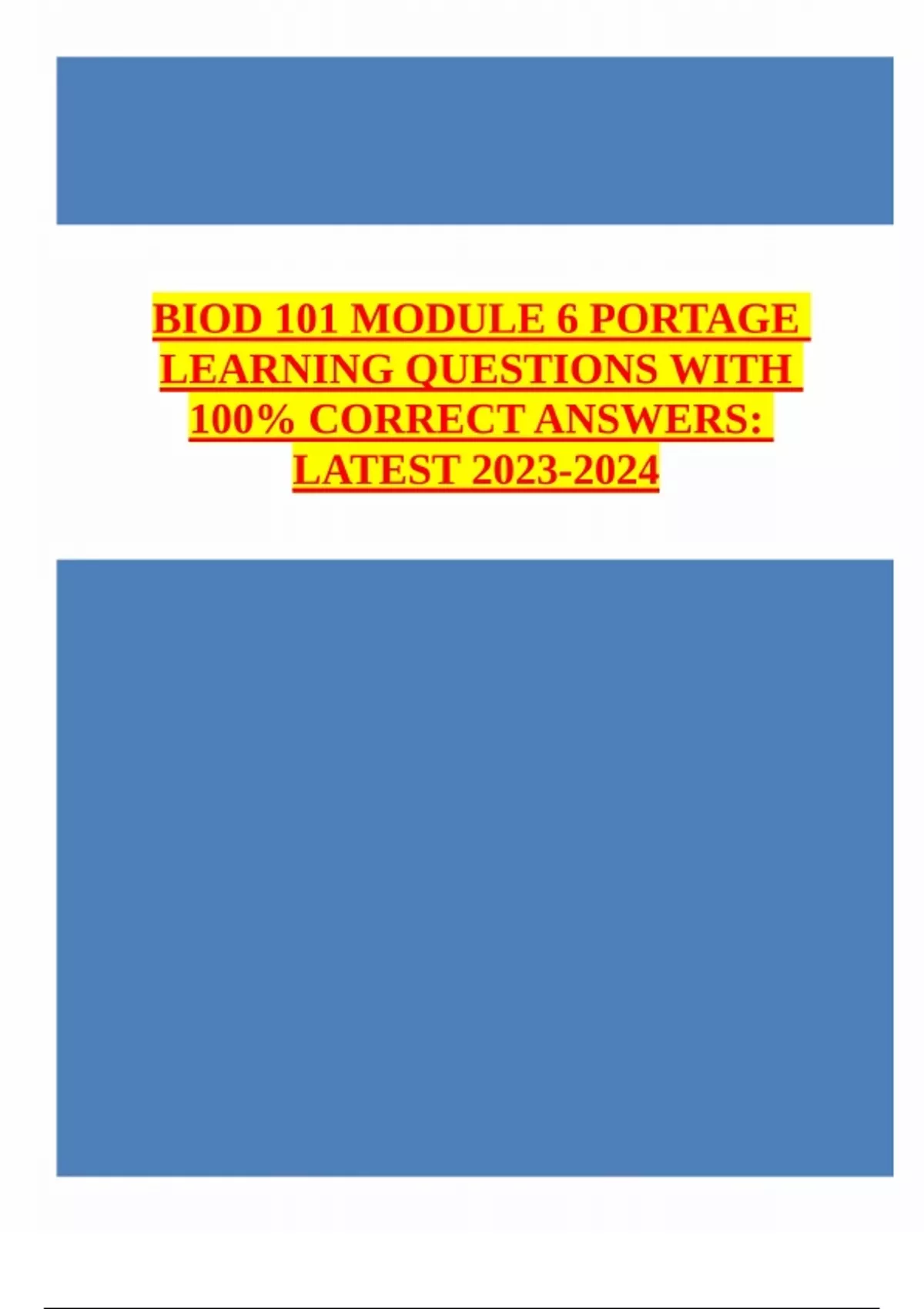 Biod 101 Module 6 Portage learning Questions With Correct Answers 2024 ...