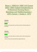 Exam 1&colon; NSG310 &sol; NSG 310 &lpar;Latest 2024 &sol; 2025 Update&rpar; Introduction to Professional Nursing Exam &vert; Questions and Verified Answers &vert; 100&percnt; Correct &vert; Grade A - GCU