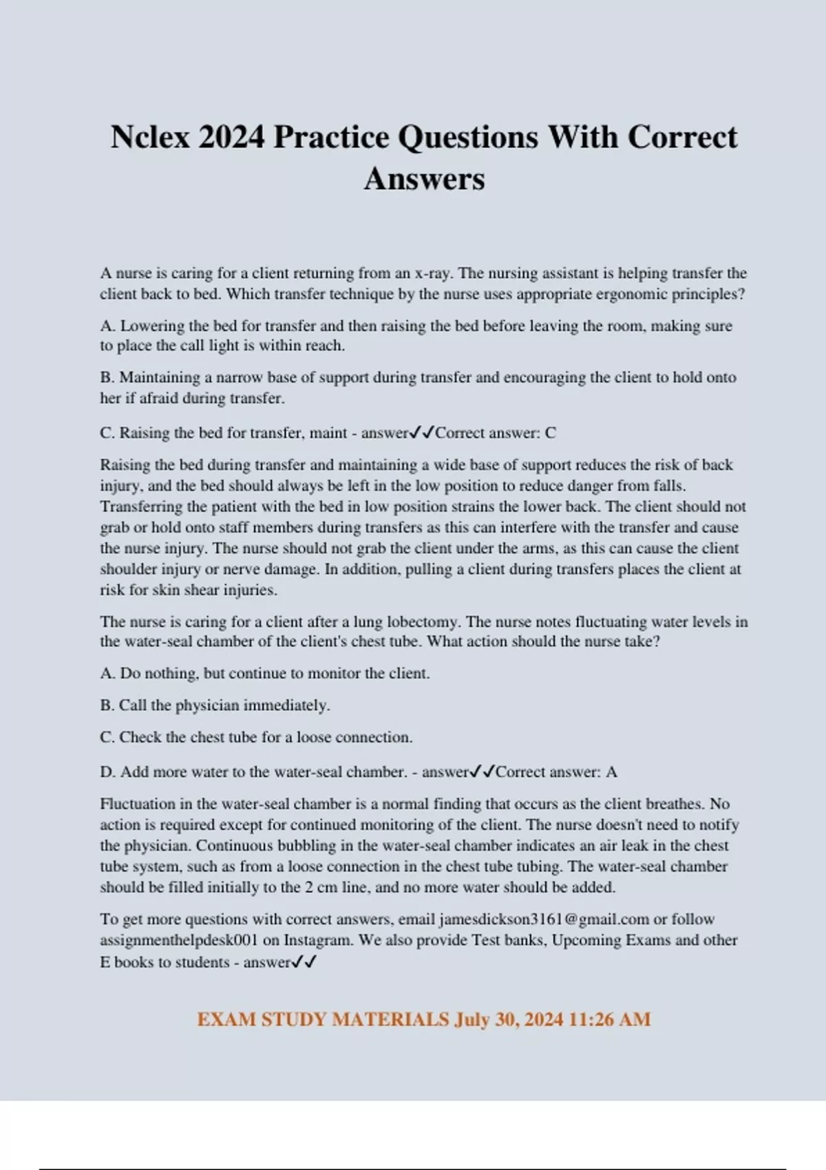 Nclex 2024 Practice Questions With Correct Answers - Nclex - Stuvia US