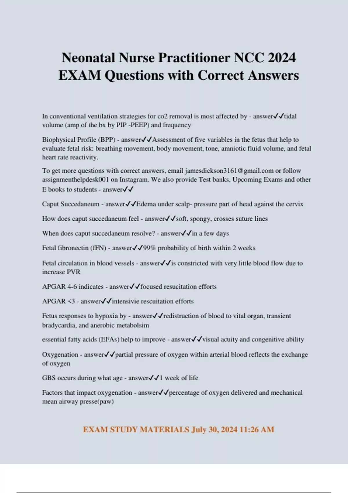 Neonatal Nurse Practitioner NCC 2024 EXAM Questions with Correct Answers - Neonatal Nurse ...
