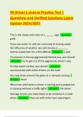 PA Driver's License Practice Test &vert; Questions and Verified Solutions Latest Update 2024&sol;2025