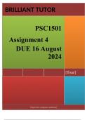 PSC1501 Assignment 4 &lpar;COMPLETE ANSWERS&rpar; 2024 - DUE 16 August 2024 &semi; 100&percnt; TRUSTED Complete&comma; trusted solutions and explanations&period; &period;&period; 