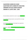 SALESFORCE ADMIN 201 EXAM QUESTIONS WITH CORRECTRY ANALYZED ANSWERS &lpar;ACTUAL EXAM&rpar; ALREADY GRADED A&plus; LATEST 2024 &ndash; 2025     