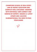 CHAMPIONS SCHOOL OF REAL ESTATE LAW OF AGENCY QUESTIONS AND COMPLETE WELL EXPLAINED  ANSWERS WITH RATIONALE 100&percnt; CORRECT AND VERIFIED BY EXPERTS  GRADED A&plus; LATEST UPDATE 2024  &lpar;SUCCESS GUARANTEED&rsqb;ALL YOU NEED TO PASS YOUR EXAMS
