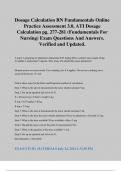 Dosage Calculation RN Fundamentals Online Practice Assessment 3&period;0&comma; ATI Dosage Calculation pg&period; 277-281 &lpar;Fundamentals For Nursing&rpar; Exam Questions And Answers&period; Verified and Updated&period;