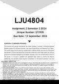 LJU4804 Assignment 2 &lpar;ANSWERS&rpar; Semester 2 2024 - DISTINCTION GUARANTEED