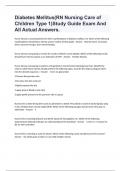 Diabetes Mellitus&lpar;RN Nursing Care of Children Type 1&rpar;Study Guide Exam And All Actual Answers&period;