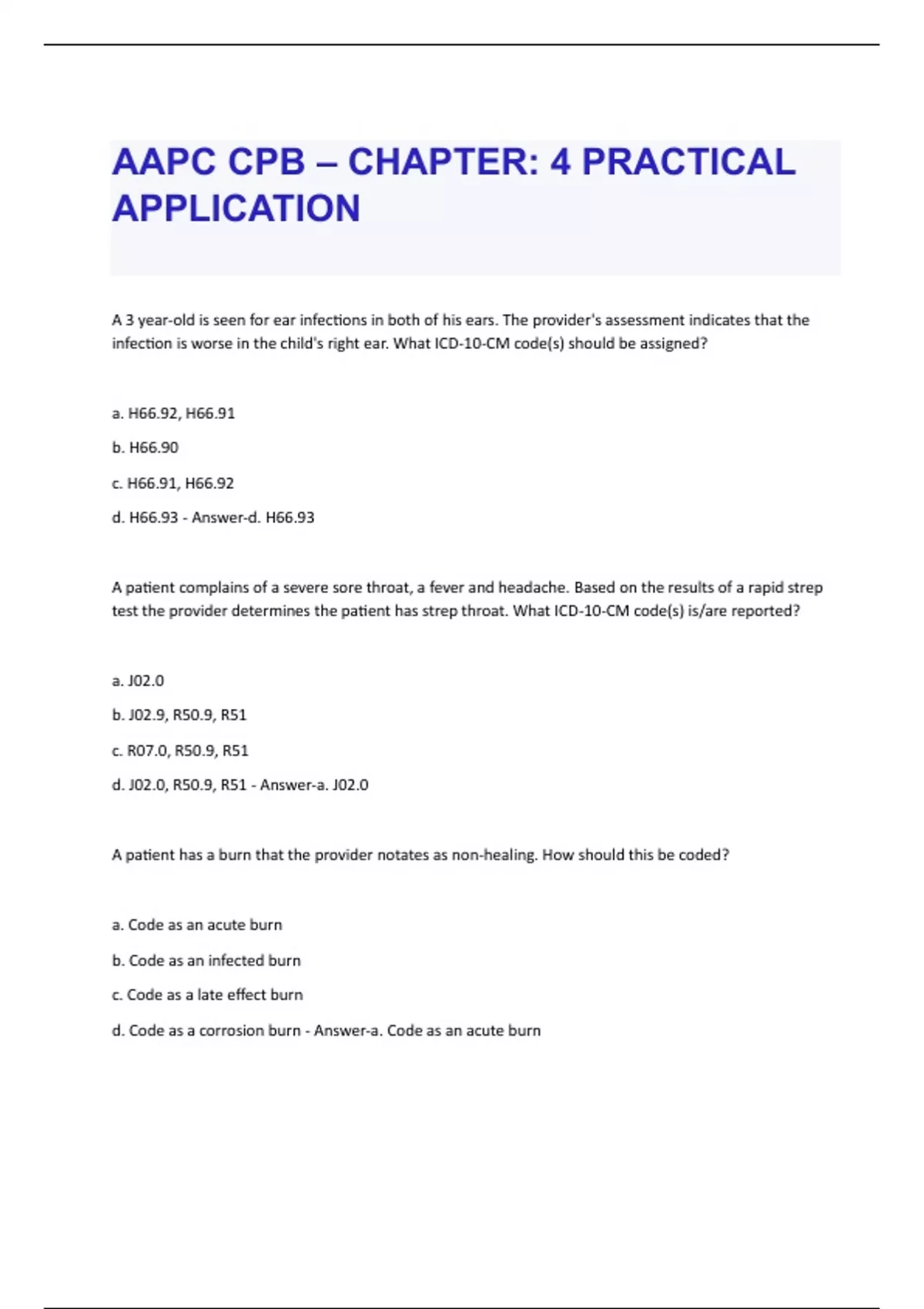 AAPC CPB – CHAPTER: 4 PRACTICAL APPLICATION QUESTIONS & ANSWERS SCORED A+ TO PASS - AAPC CPB ...