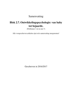 Samenvatting Blok 2.7. Ontwikkelingspsychologie: Van Baby Tot Bejaarde.