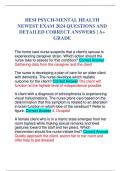 HESI PSYCH-MENTAL HEALTH NEWEST EXAM 2024 QUESTIONS AND DETAILED CORRECT ANSWERS &vert; A&plus; GRADE