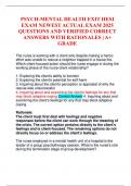 PSYCH-MENTAL HEALTH EXIT HESI EXAM NEWEST ACTUAL EXAM 2025 QUESTIONS AND VERIFIED CORRECT ANSWERS WITH RATIONALES &vert; A&plus; GRADE