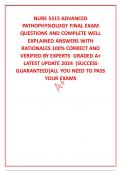NURS 5315 ADVANCED PATHOPHYSIOLOGY FINAL EXAM QUESTIONS AND COMPLETE WELL EXPLAINED ANSWERS WITH RATIONALES 100&percnt; CORRECT AND VERIFIED BY EXPERTS  GRADED A&plus; LATEST UPDATE 2024  &lpar;SUCCESS GUARANTEED&rsqb;ALL YOU NEED TO PASS YOUR EXAMS