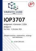 IOP3707 Assignment 4 &lpar;DETAILED ANSWERS&rpar; Semester 2 2024 - DISTINCTION GUARANTEED