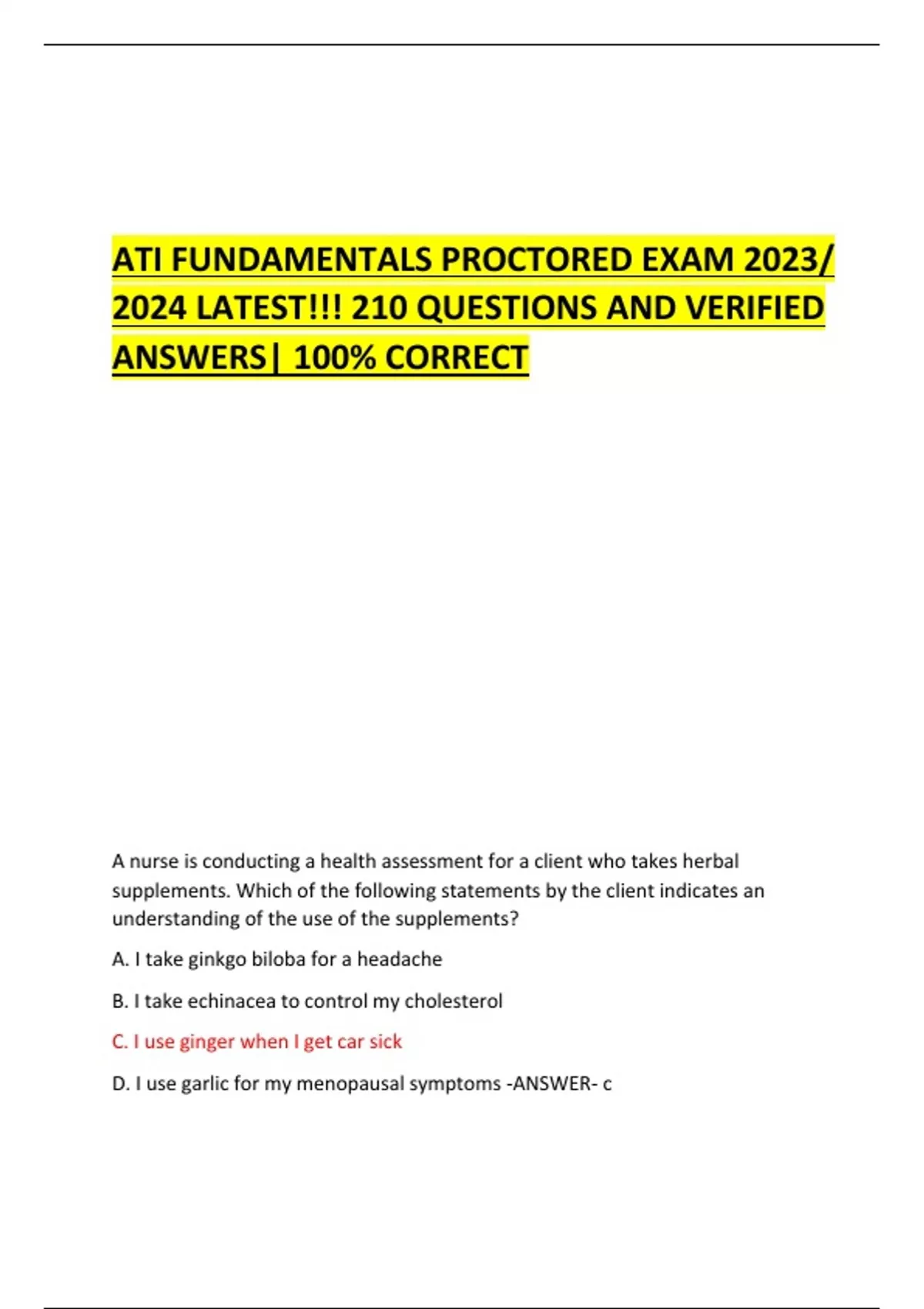 ATI FUNDAMENTALS PROCTORED EXAM 2023 PDF visual data 8