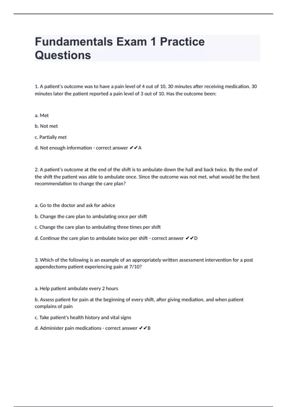 Fundamentals Exam 1 Practice Questions with complete solutions ...