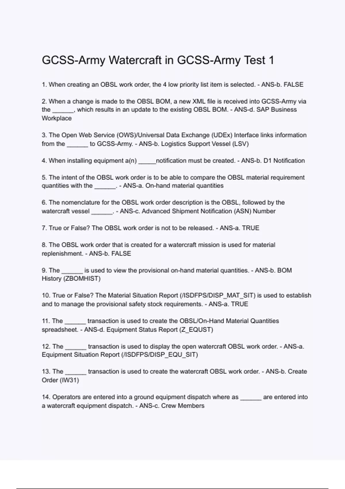 GCSS-Army Watercraft in GCSS-Army Test 1 Questions and Correct Answers ...