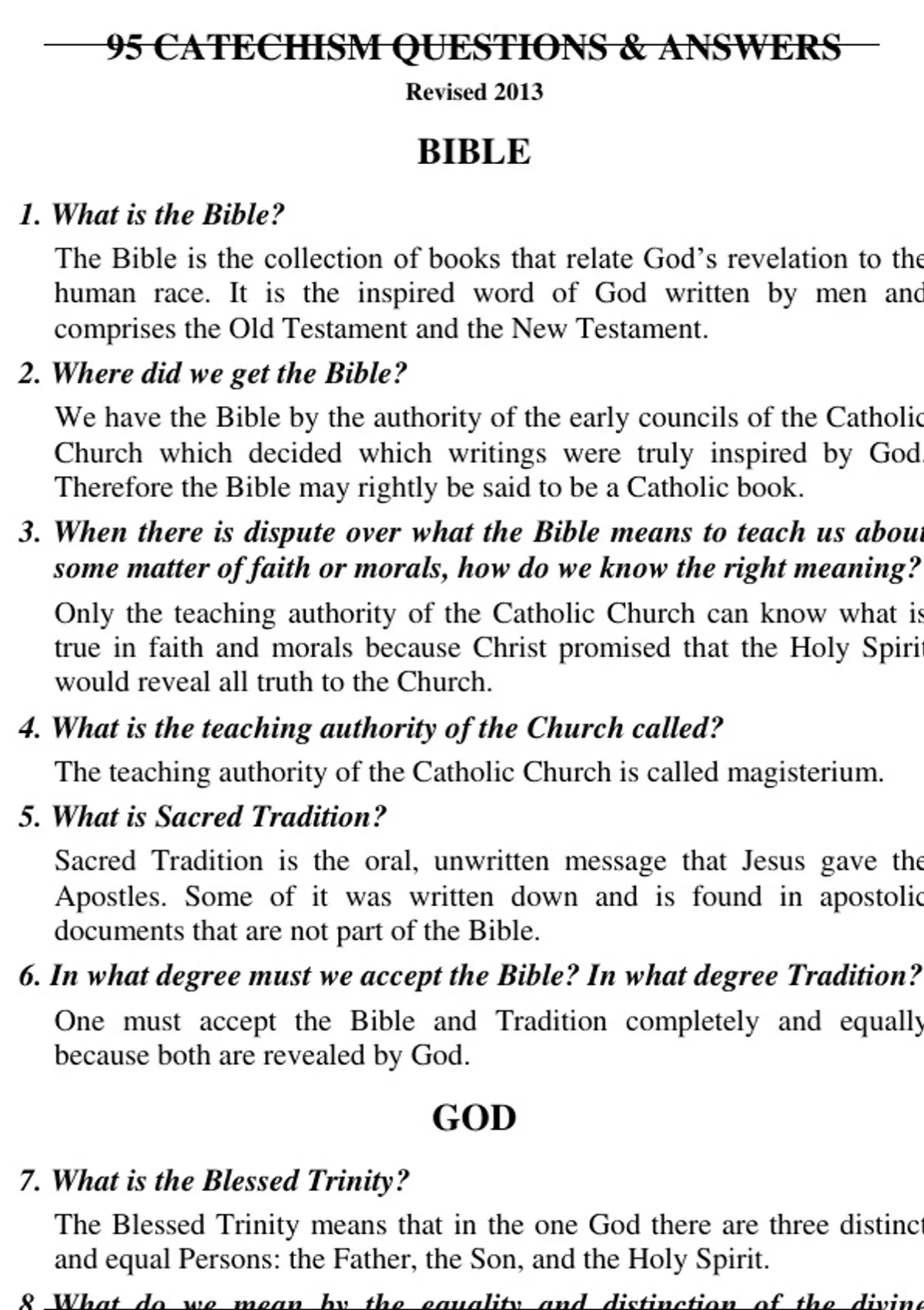 95 CATECHISM QUESTIONS & ANSWERS - The Catechism of the Catholic Church ...