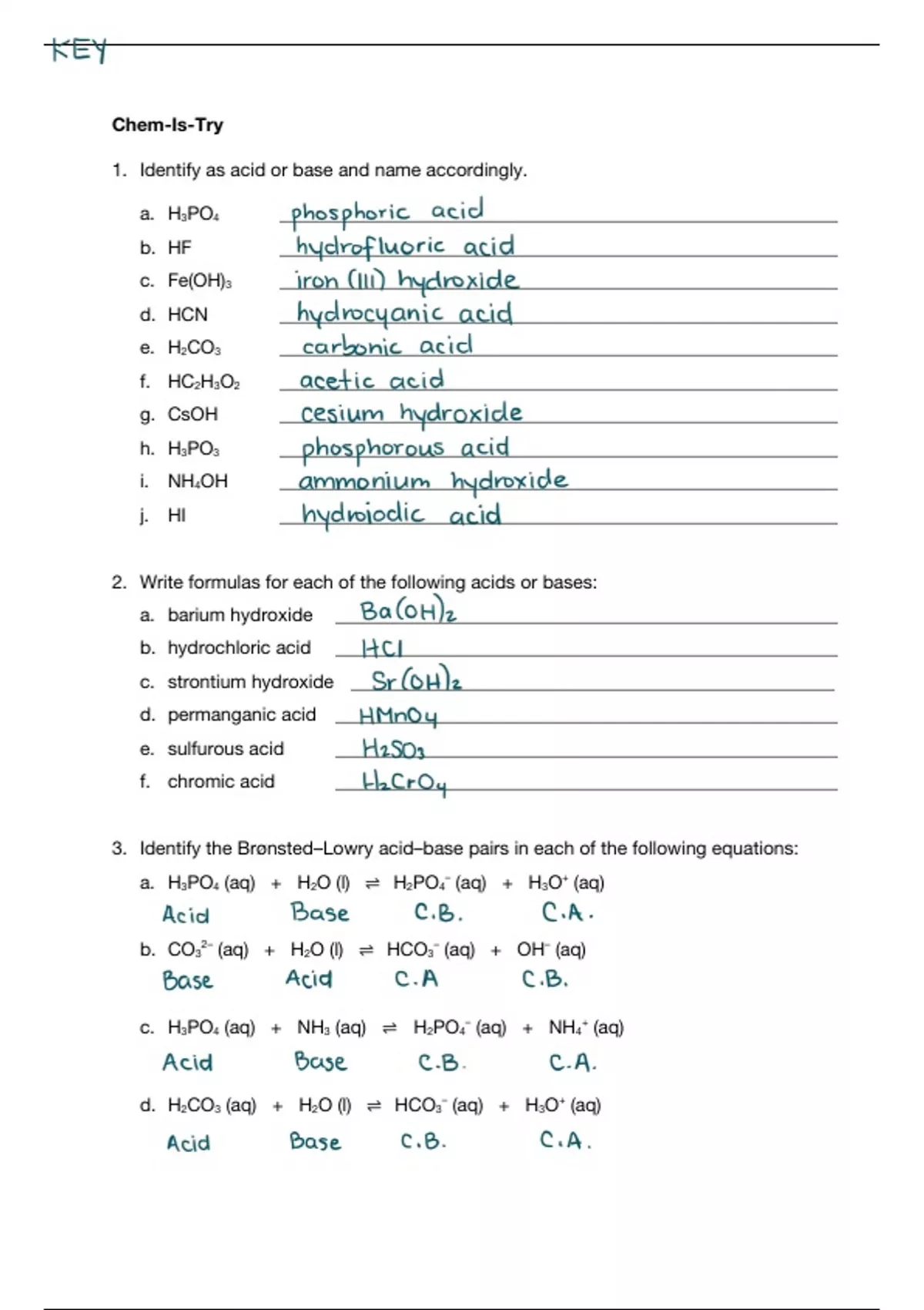 Acid,Bases, Equilibrium Lab Questions with ANSWERS - Organic Chemistry ...