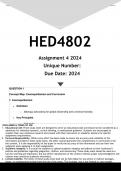 HED4802 Assignment 4 &lpar;ANSWERS&rpar; 2024 - DISTINCTION GUARANTEED