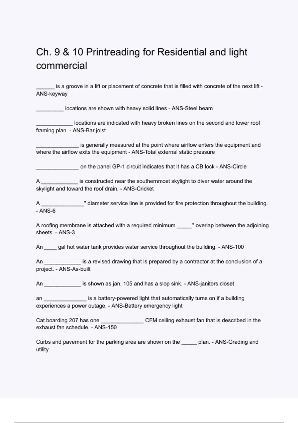 Ch. 9 & 10 Printreading for Residential and light commercial questions ...
