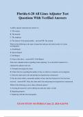Florida 6-20 All Lines Adjuster Test Questions With Verified Answers