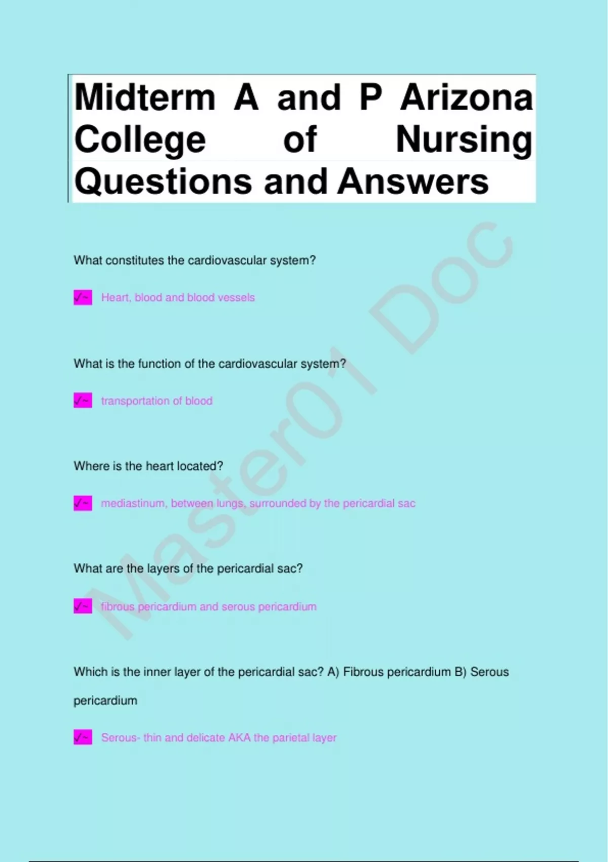 Midterm A and P Arizona College of Nursing Questions and Answers - A ...