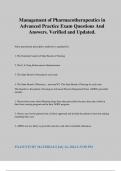 Management of Pharmacotherapeutics in Advanced Practice Exam Questions And Answers&period; Verified and Updated&period;