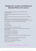 Michigan Life&comma; Accident&comma; and Health Exam Questions With Correct Answers