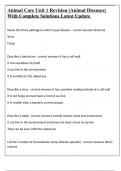 Animal Care Unit 1 Revision &lpar;Animal Diseases&rpar; With Complete Solutions Latest Update 