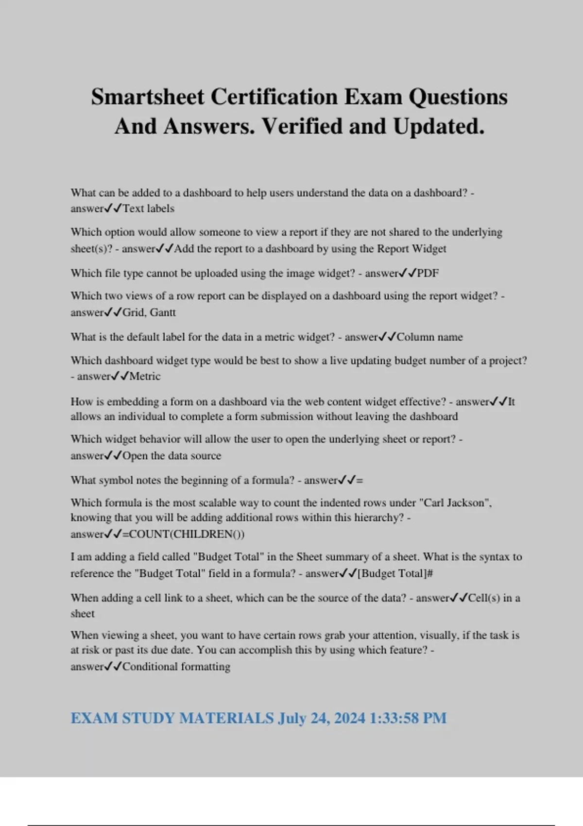 Smart Recovery Questions Smartsheet Certification Exam Questions And Answers. Verified and ...