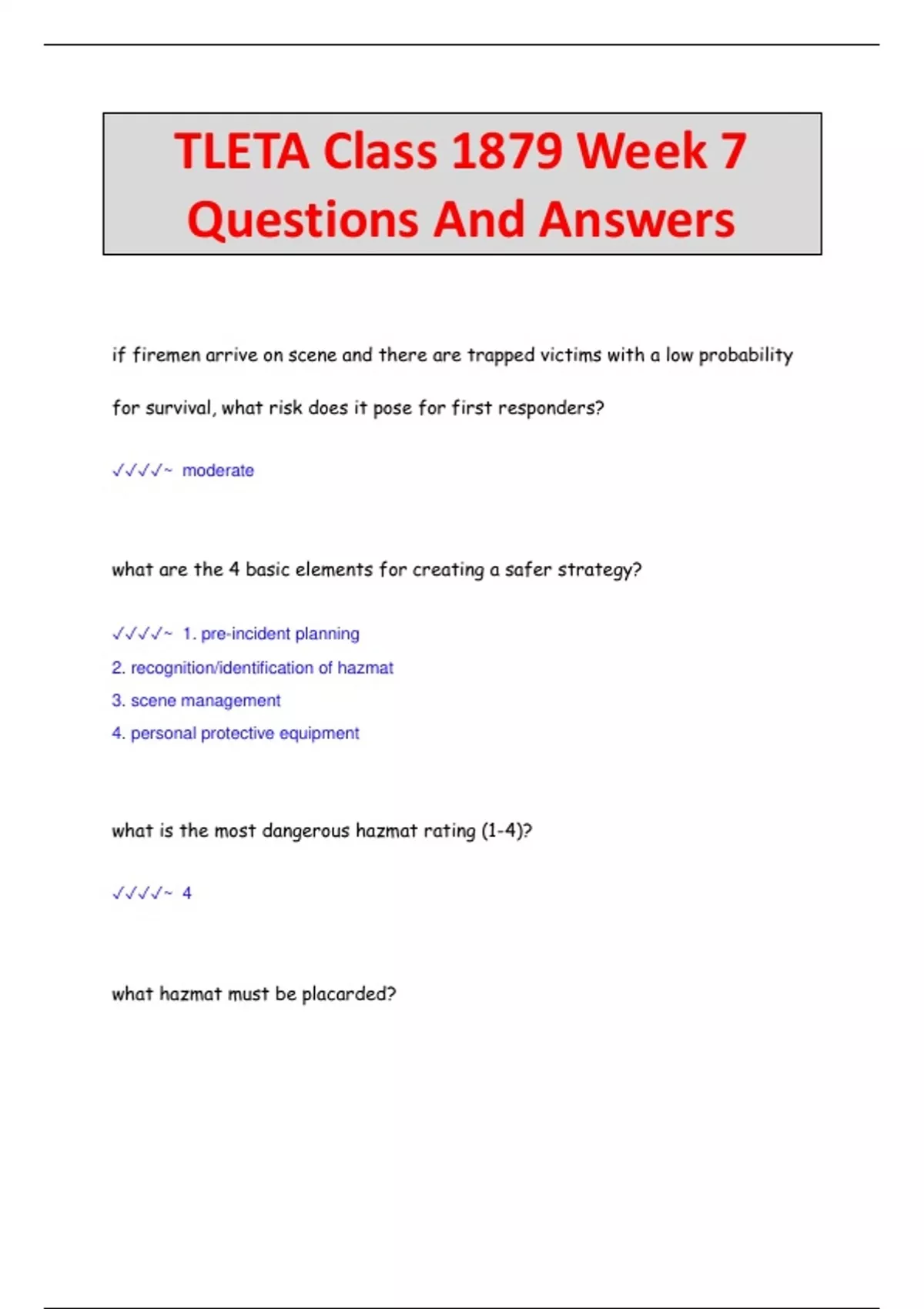 TLETA Class 1879 Week 7 Questions And Answers - TLETA - Stuvia US