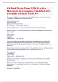 CA Real Estate Exam 2024 Practice Questions And answers &vert; Updated with complete solution Rated A&plus;