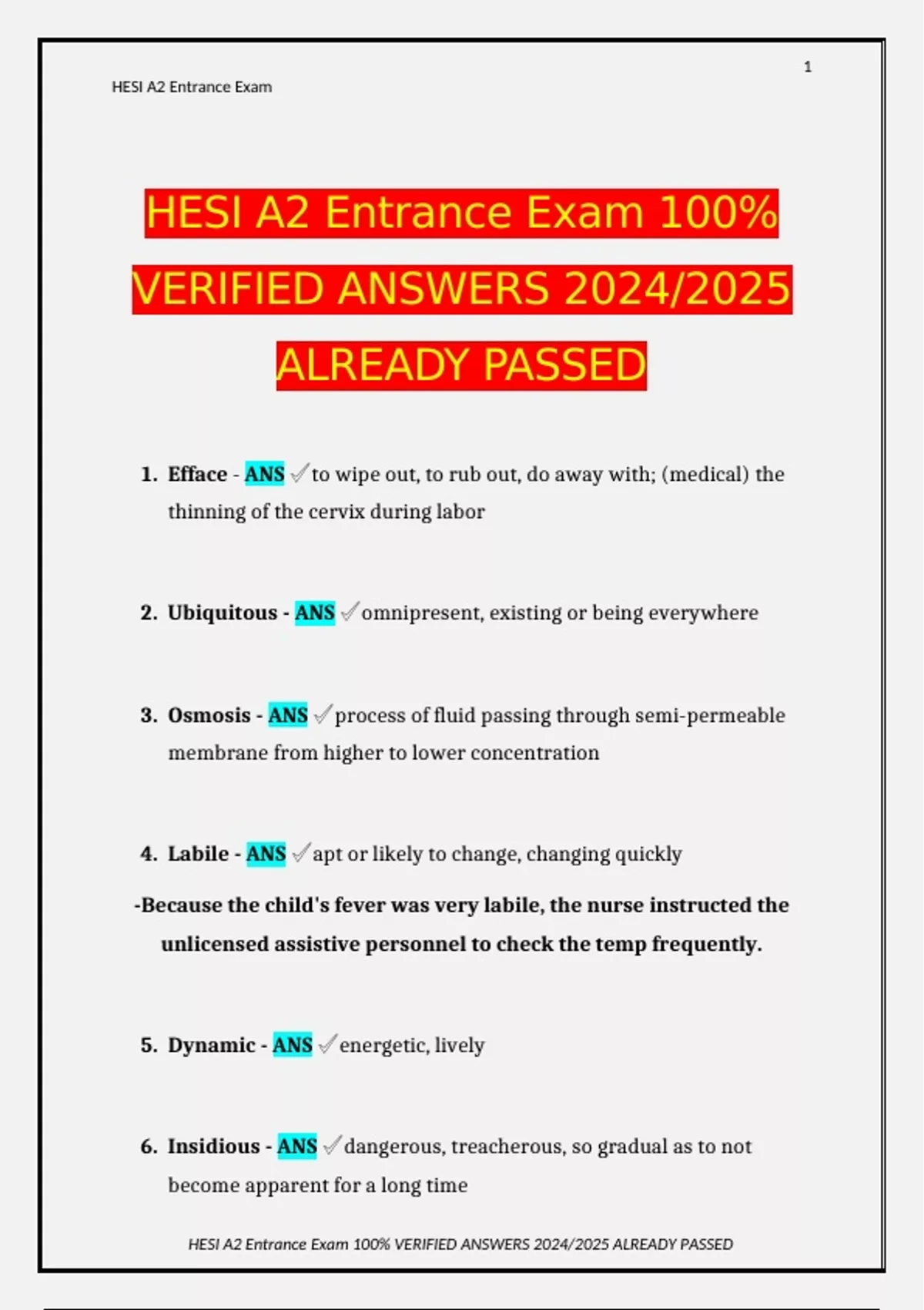 HESI A2 Entrance Exam 100% VERIFIED ANSWERS 2024/2025 ALREADY PASSED ...
