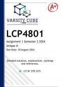 LCP4801 Assignment 1 &lpar;DETAILED ANSWERS&rpar; Semester 2 2024 - DISTINCTION GUARANTEED 