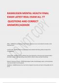 RASMUSSEN MENTAL HEALTH FINAL  EXAM LATEST REAL EXAM ALL 77 QUESTIONS AND CORRECT  ANSWERS&vert;AGRADE